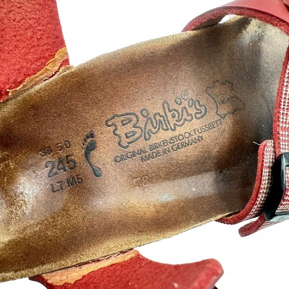 Birkenstock Lillie Sandals Women’s EU 38 US 7-7.5 Red Leather Strappy Birki’s - Picture 6 of 11